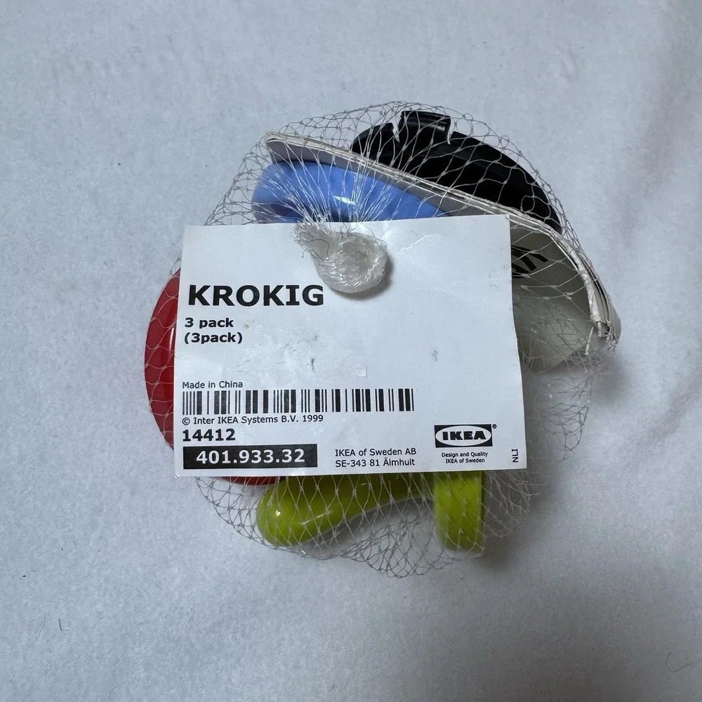 New IKEA Krokig Wall Hanging Hooks 3-Pack Green Red Blue Plastic Colorful
